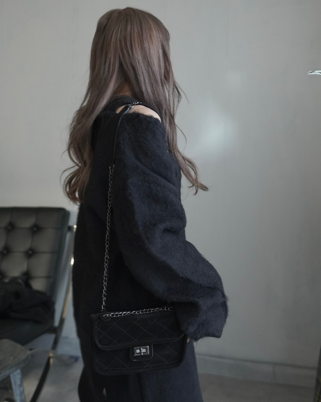 マットキルティングダブルチェーン2waybag／Black