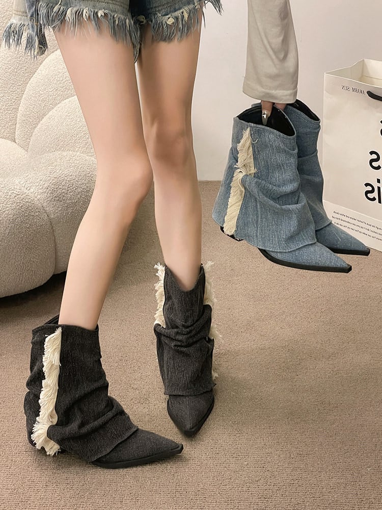 かわいいウエスタンブーツ かわいいウエスタンブーツ！ 太いヒール パンプス デニムブーツ