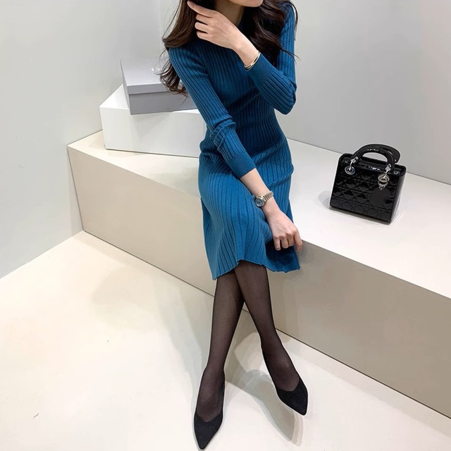 Elegant retro middle knit dress ( 2color )