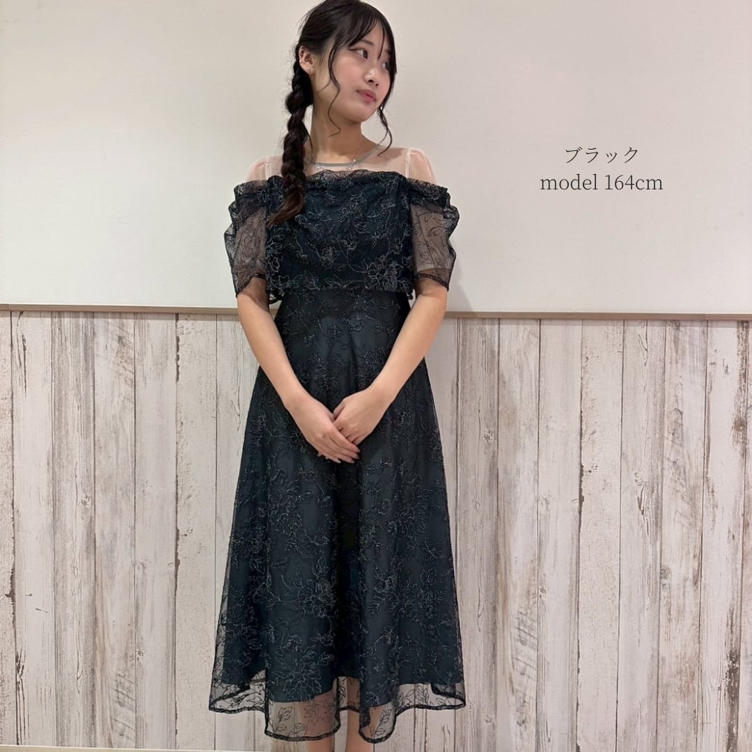 0402-157 オフショル風ラメ刺繍ドレス | a.r.azalearose