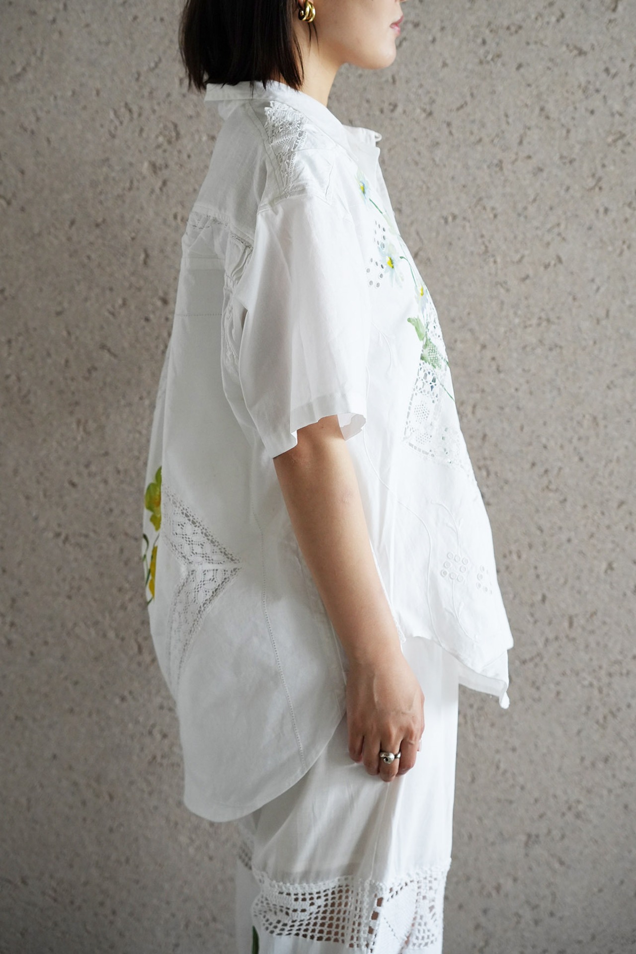 lace open collar shirt blue chamomile