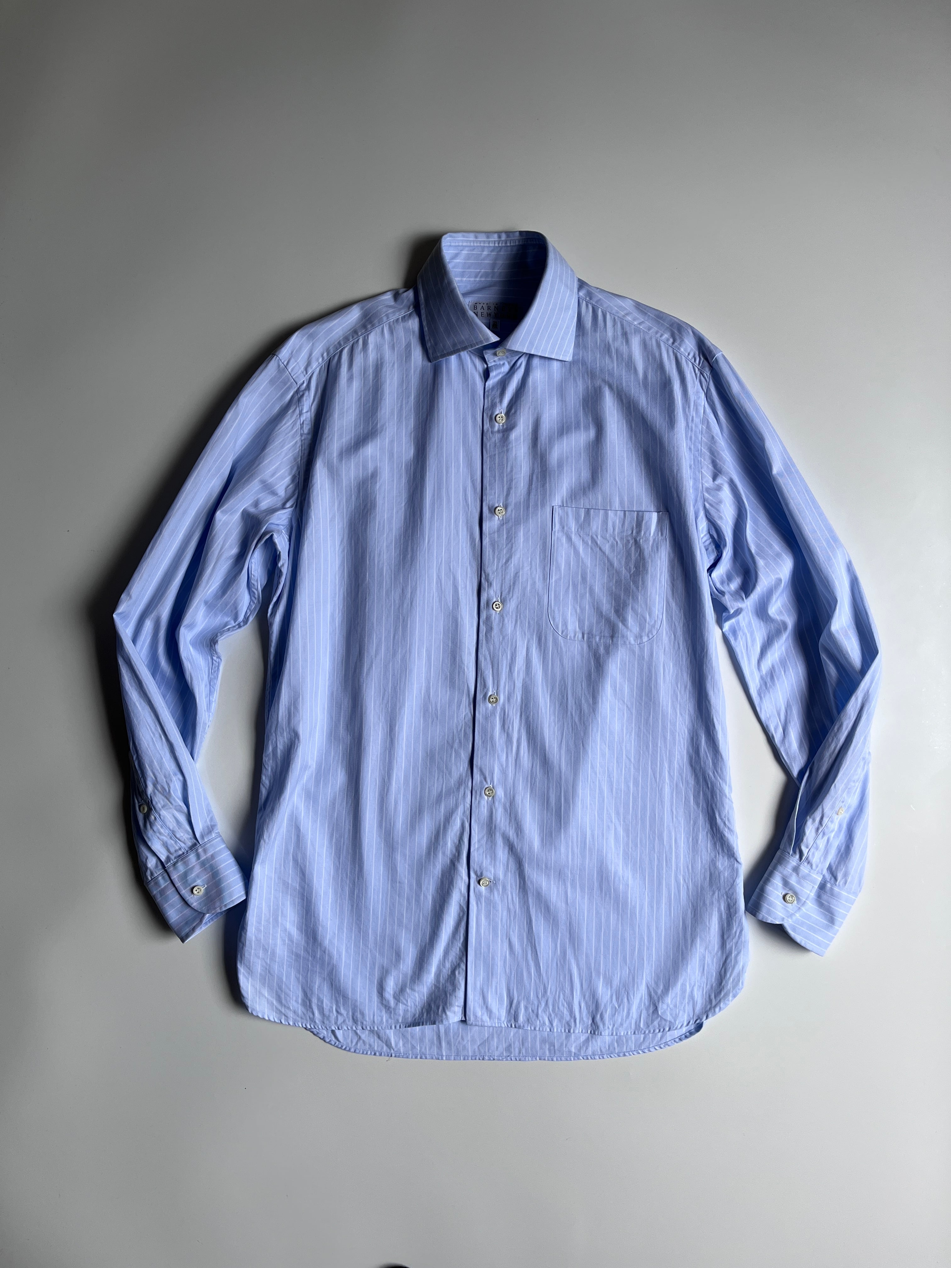 バーニーズニューヨーク BARNEYS NEW YORK スプレッドカラー ストライプシャツ|ライトブルー|39 (メンズM相当)|古着 イタリア製 2000年代