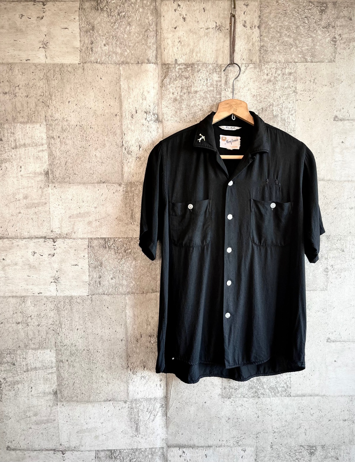 50s-60s “ KING LOUIE ” S/S BOWLING SHIRT BLACK OLD VINTAGE 