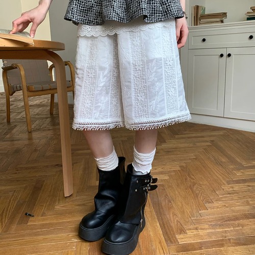 フラワー刺繍レースハーフパンツ ・12003