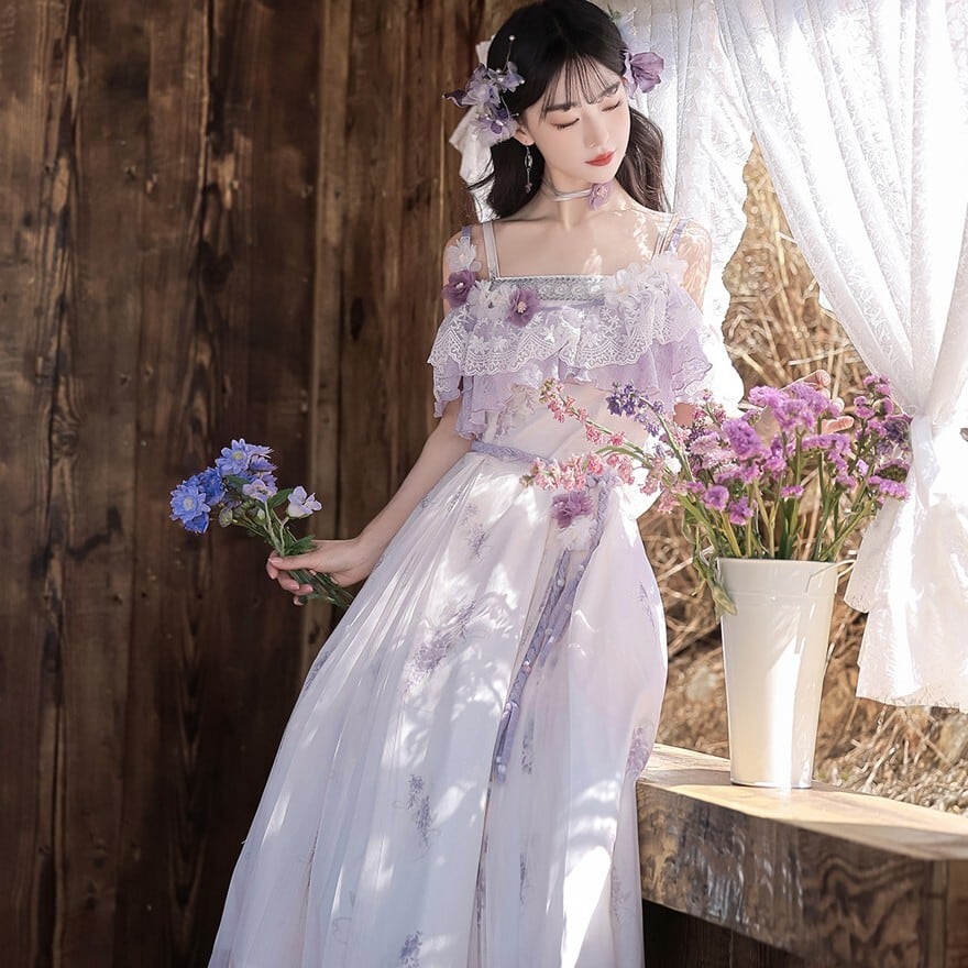 ロリータファッション ラベンダー花柄JSK ケープ付きセット | ロリィタ