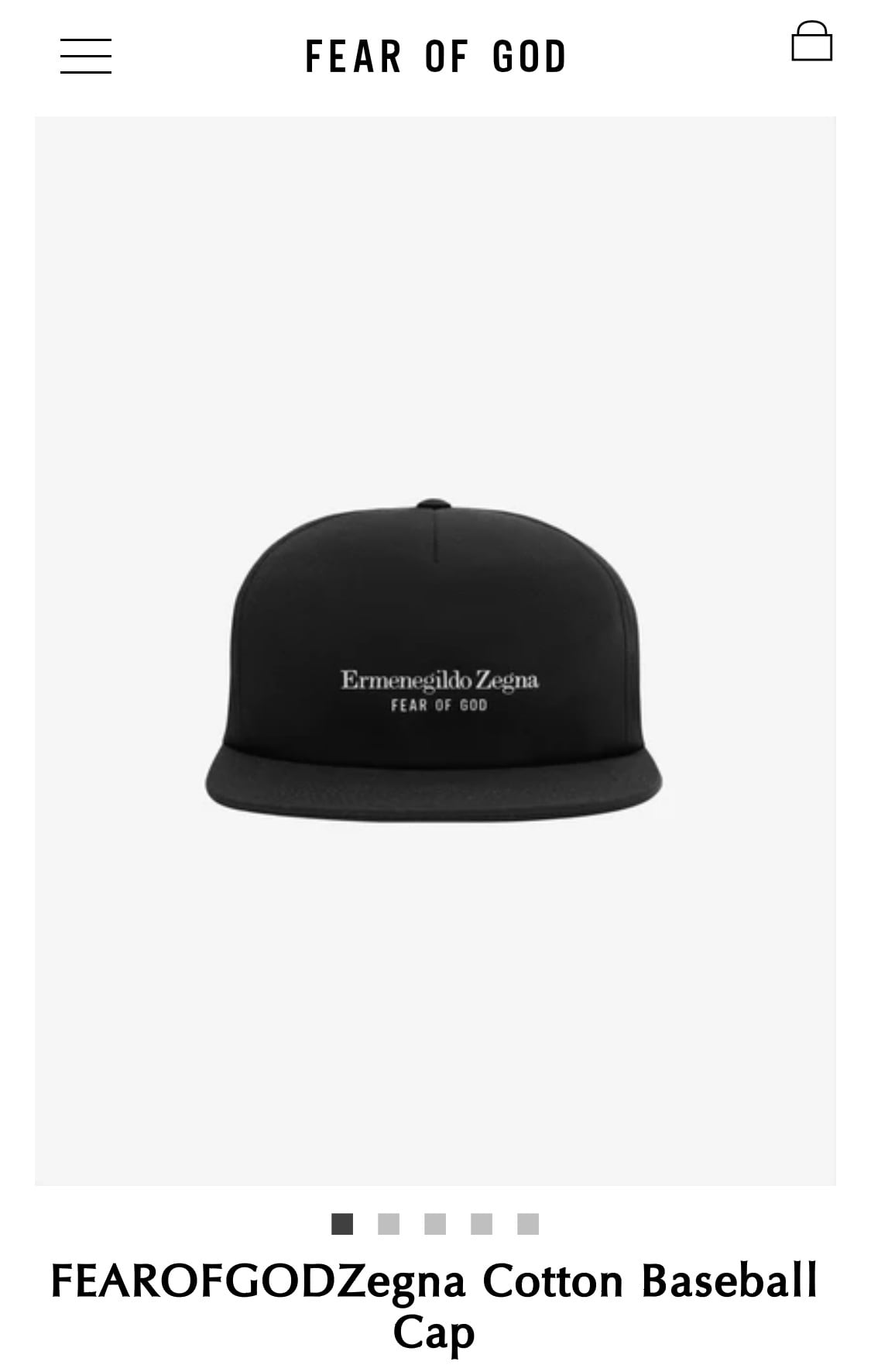 ZEGNA×FEAR OF GOD ロゴキャップ 黒 FEAROFGODZEGNA FEAR OF GOD exclusively for Ermenegildo Zegna CAP