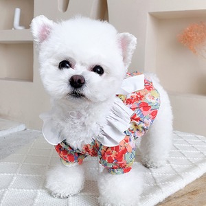 【PET】2色展開『モネの庭』の花柄リボン付きワンピース