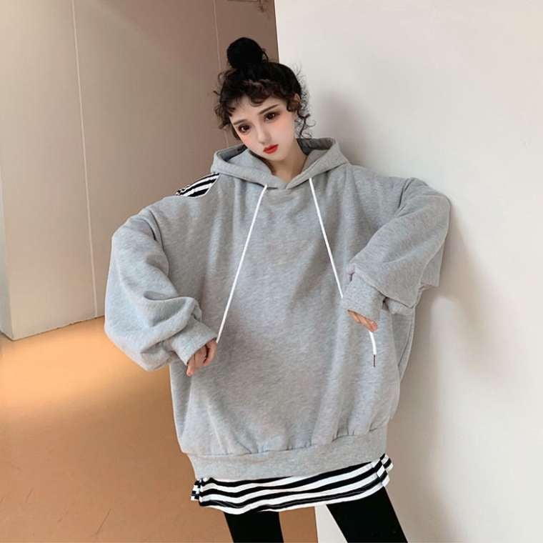 秋 冬 レディース トップス トレーナー スウェット フード付き 重ね着
