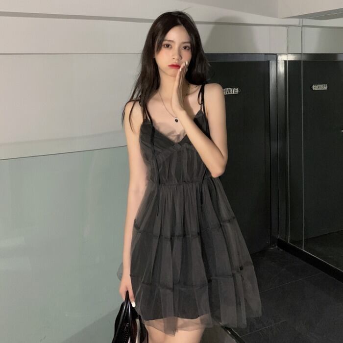 スカート サマースタイルドレス ウェストスリムショートブラック 夏物 1号婦人83272651868