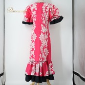 フラダンス 衣装 ワンピース ドレス ピンク系 ハイビスカス柄 モンステラ柄 ハワイアンプリント アロハ フラ ダンス レッスン 練習 フリル パフスリーブ 華やか 鮮やか かわいい おしゃれ 大人っぽい 明るい ホワイト系 ブラック系 ピンク 白 黒 フラダンス衣装 レディース カジュアル