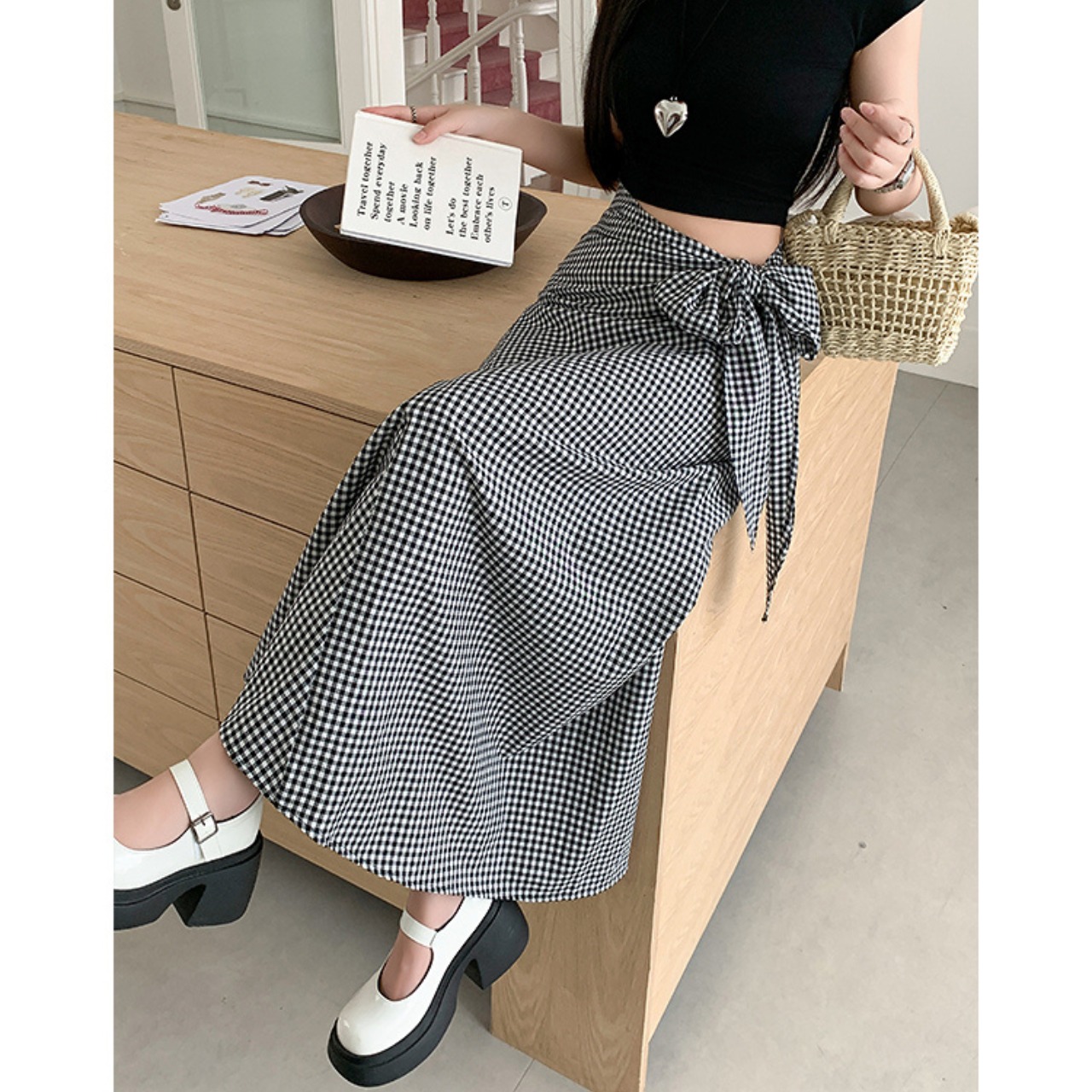 ウエストリボン ギンガムチェック スカート 10217