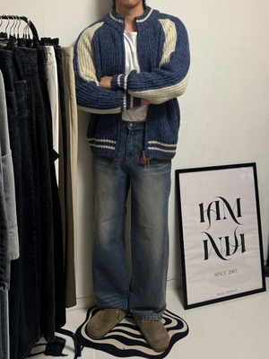 Varsity Zip-Up Soft Shade Knit Cardigan (4color)