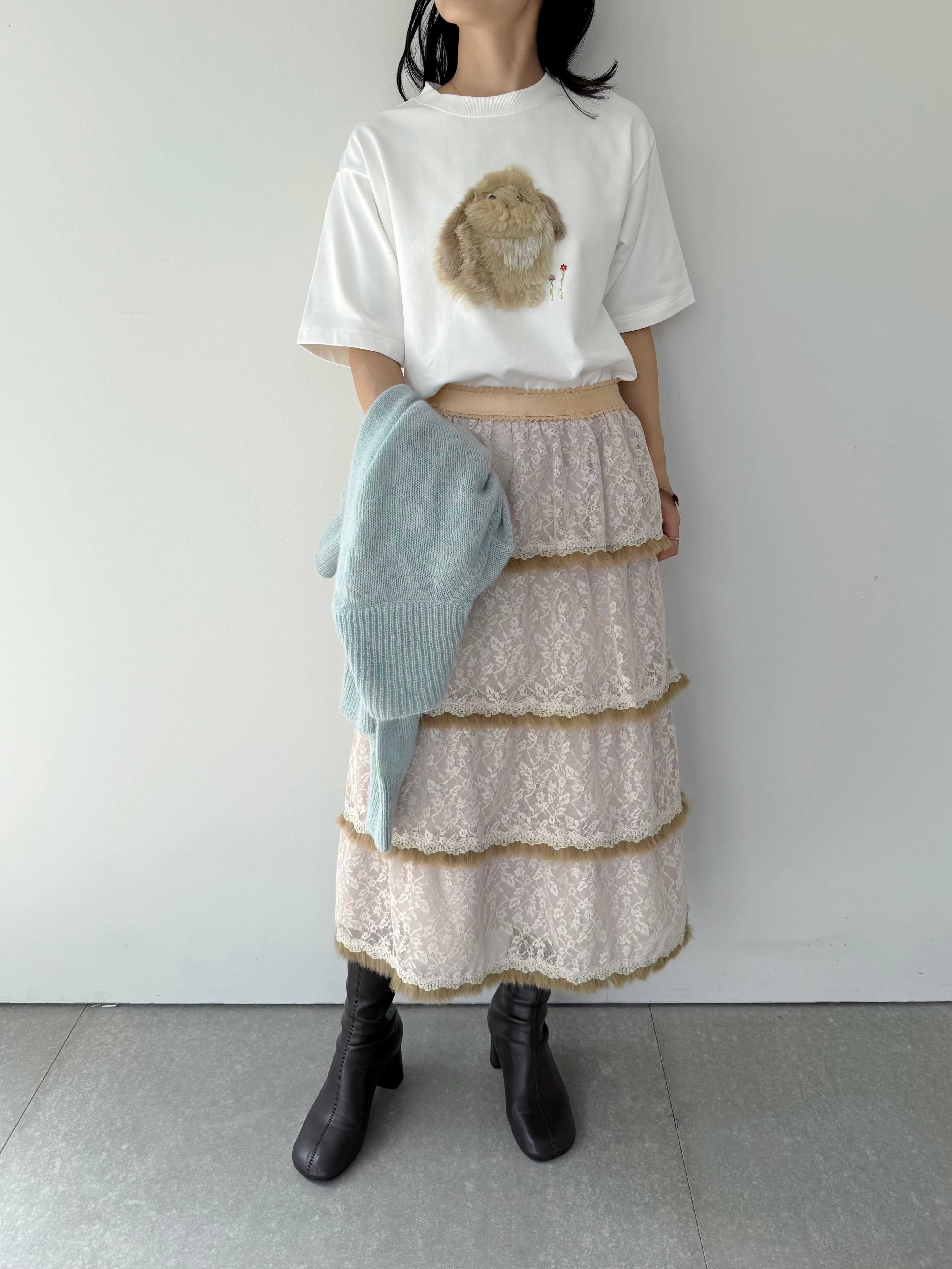 新品✨MUVEIL ミュベール ロングスカート チュールレースSK 白 19SS ボリュームチュチュ チュールスカート レディース ロング レース