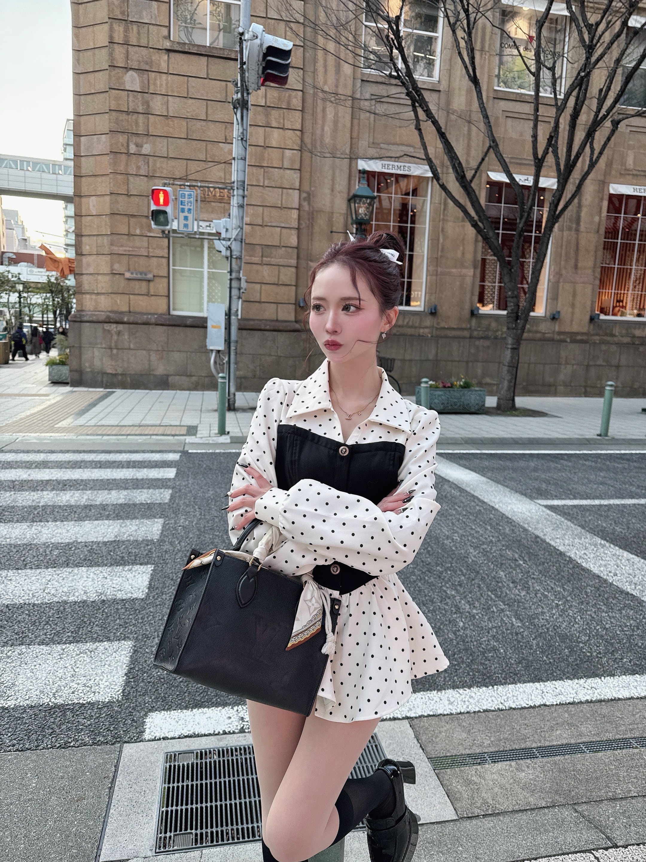 ドット柄襟デザインペプラムトップス | selectshop elmyu