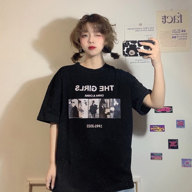 スタイルブラックTシャツ レディーススプリングサマールーズ薄手トップス ストリート 春物 夏物 YY-ファッション94144351414