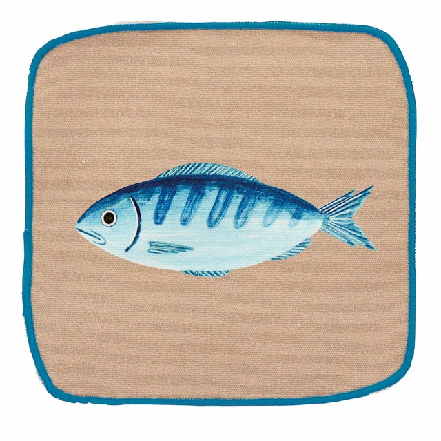 小池ふみ ハンドクロス/ Fish 16x16cm 表面綿100% メガネやスマホも拭ける KF019