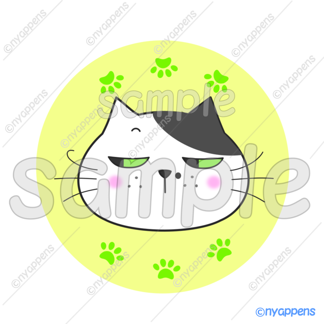 【商用利用OK】ほのぼの面白い顔の猫イラスト◇ヒゲまる（黒ブチ）シールやアイコン、素材！
