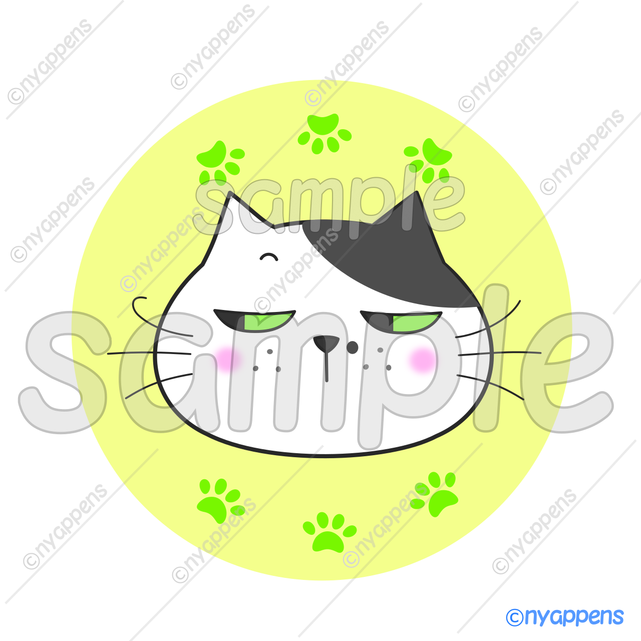 【商用利用OK】ヒゲまる猫イラスト(黒ブチ)シールやアイコン、素材!