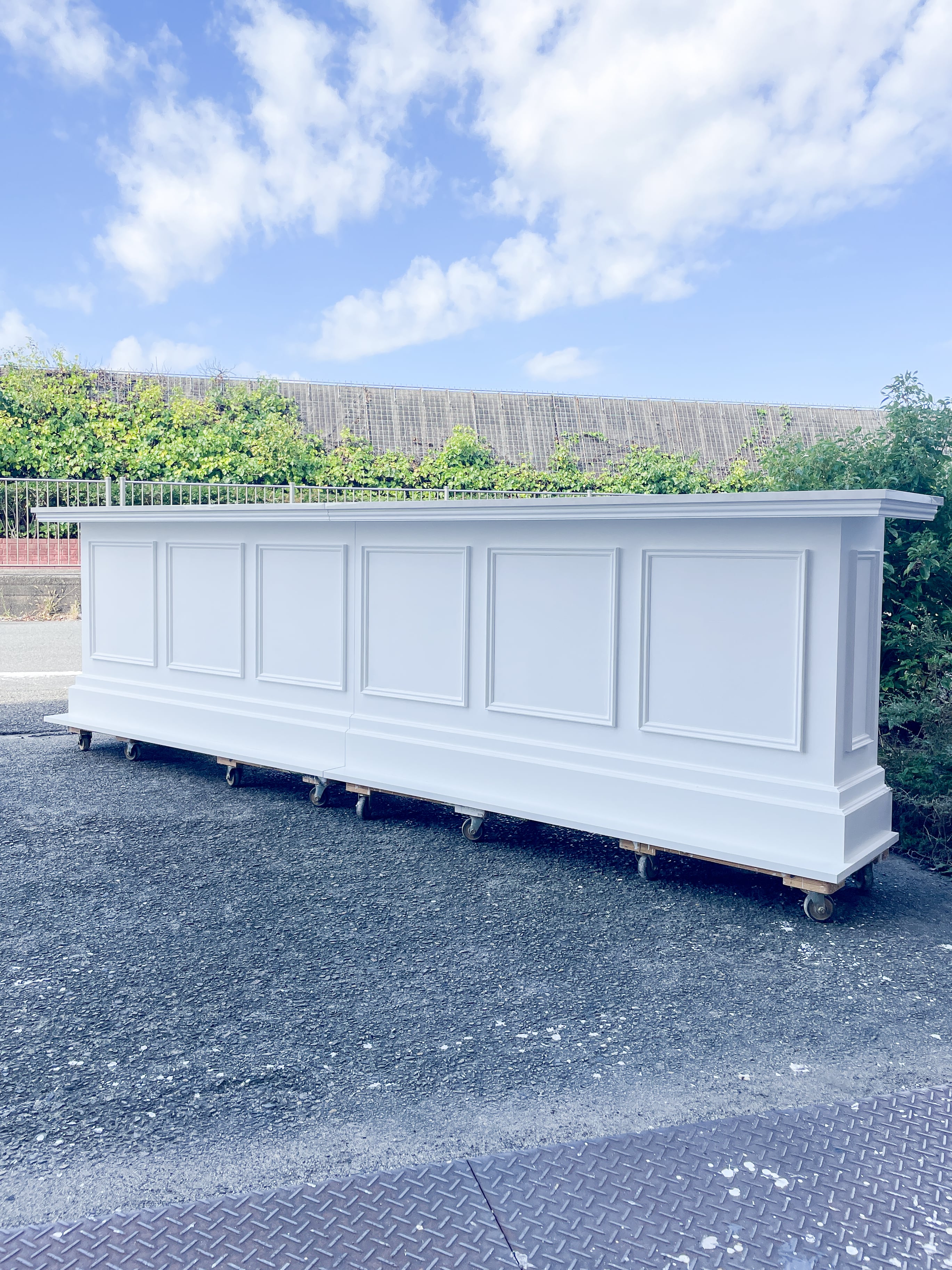 カフェレストラン向け大型カウンターテーブル (店舗向け特注収納カウンター)W3700 大理石天板