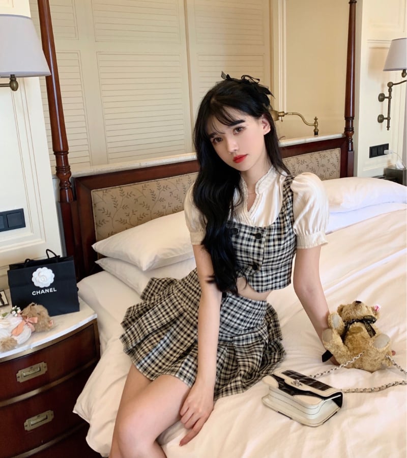 憧れのスクールガールスタイルに♪ 制服風 チェック柄 ドッキング