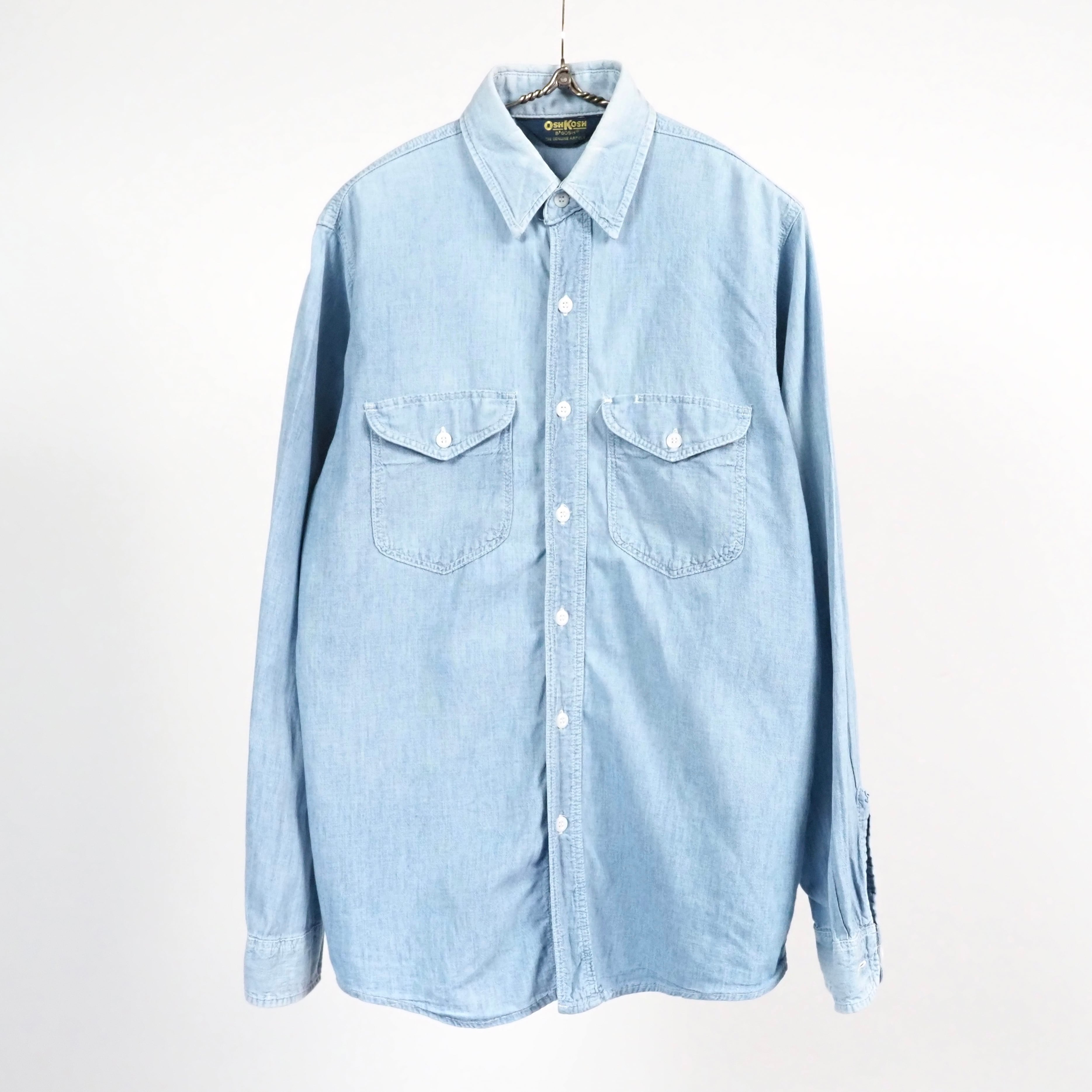70s OSHKOSH Cotton Chambray Shirt L ISA製 オシュコシュ コットン シャンブレーシャツ
