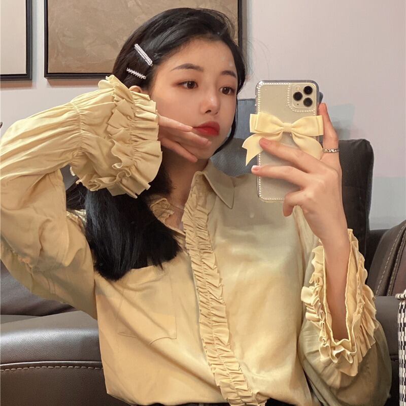 スタンダードルーズレースプリーツシャツ スタイルトップス レトロ ドラファッションホール7345184537