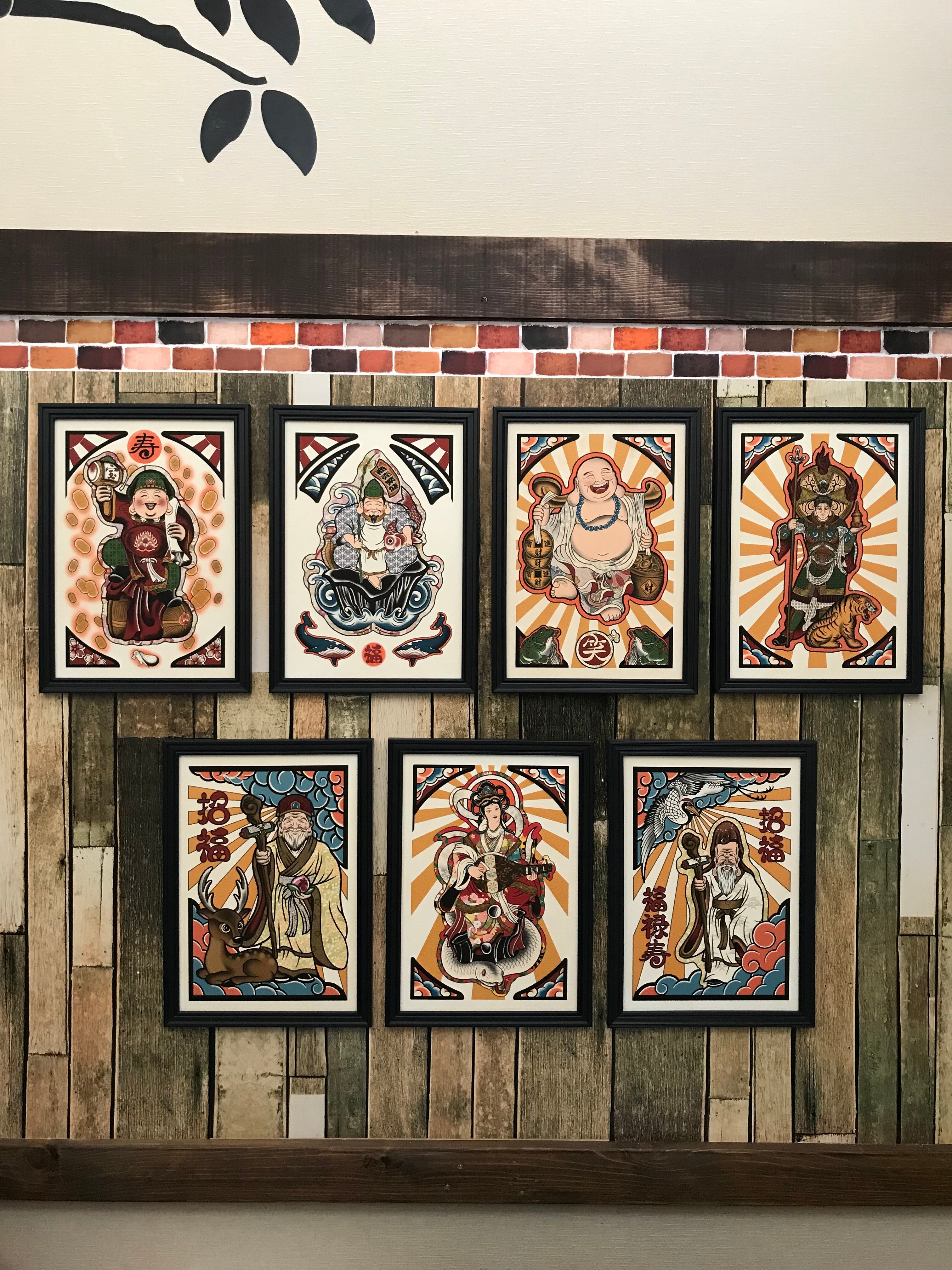 尾九 開運イラスト 七福神 7枚セット サイズ フレーム付き qcomic