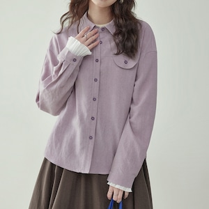 purple polo collar shirt long sleeve top