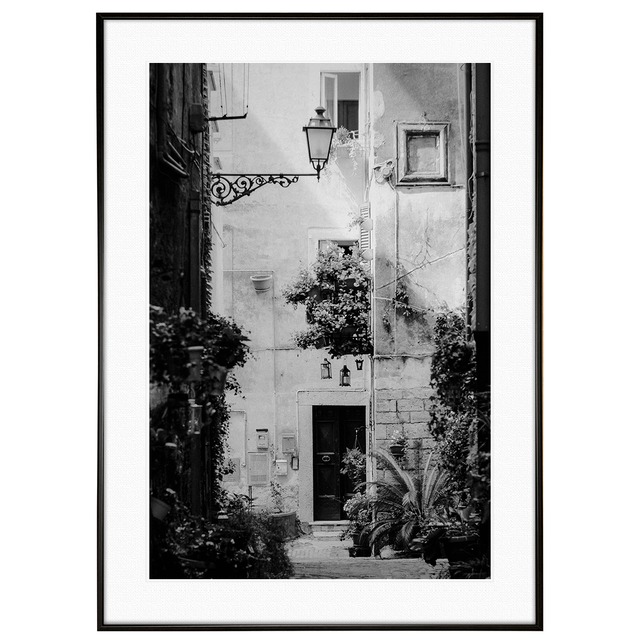 イタリア写真 古い路地裏 インテリア モノクロアートポスター額装 AS2686