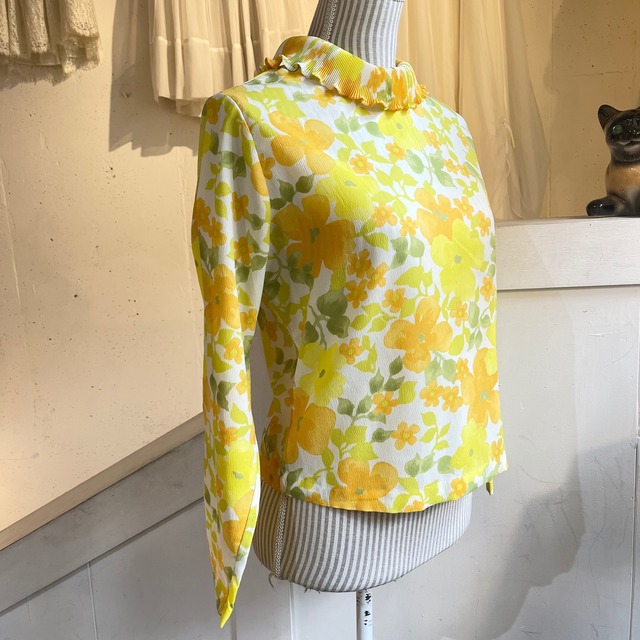 60's acordion pleats collar longsleeve blouse