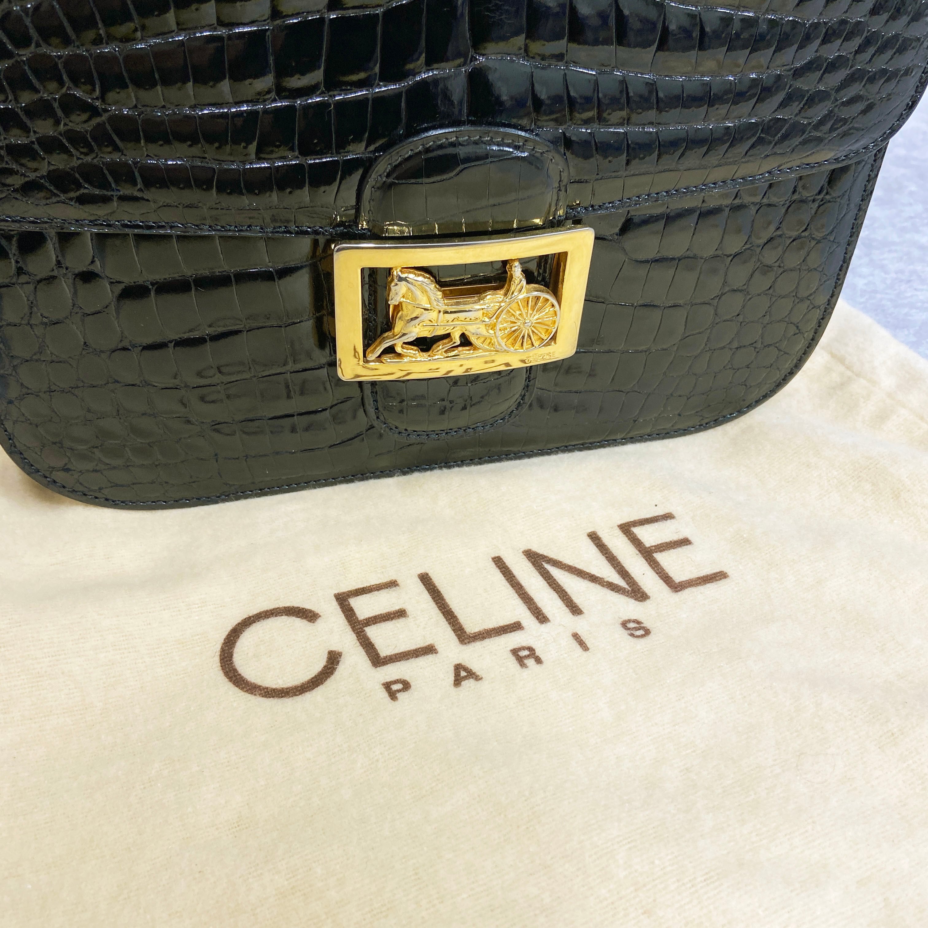 CELINE セリーヌ   ビジネスバッグ  クロコダイル   ブラック シルバー金具  2WAY ブリーフケース ハンドバッグ ショルダーバッグ 【本物保証】