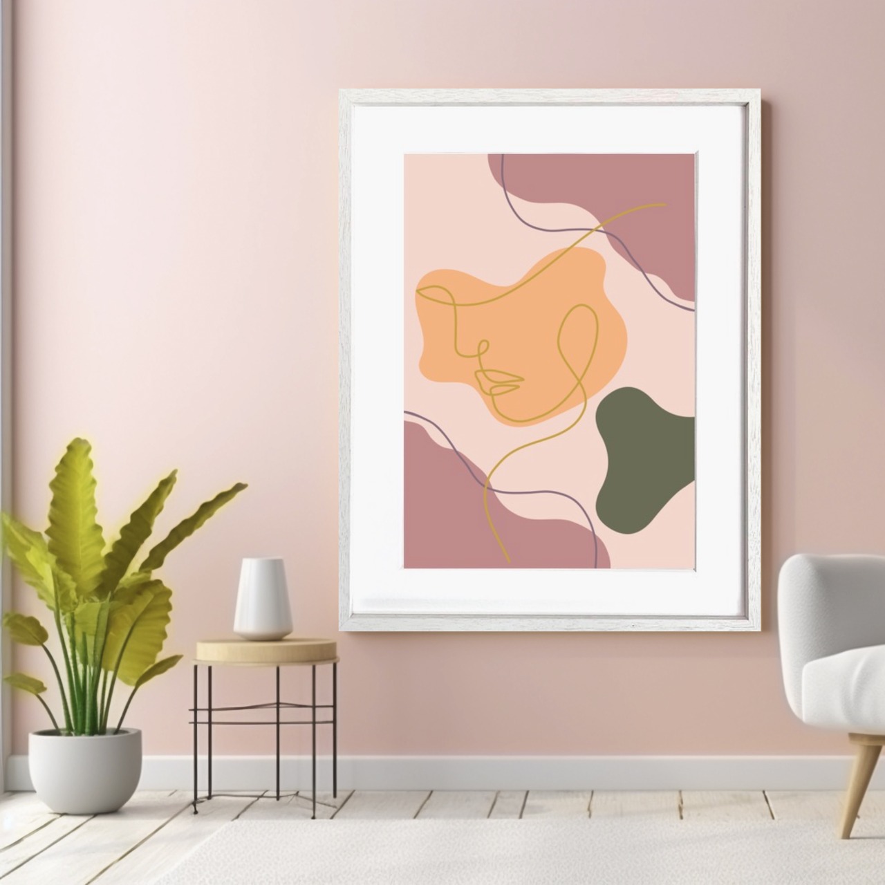 Delicate｜女性を線画で描いた北欧ミニマルアートポスター｜余白が美しいシンプルデザイン｜額縁付き完成品｜A4ポスター