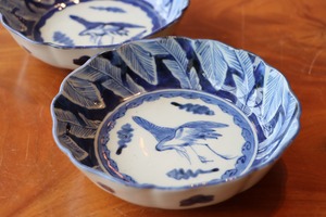 膾皿 古伊万里 染付 鶴文