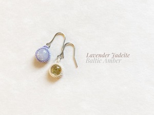 ラベンダー翡翠＋バルティックアンバー crochet  earrings