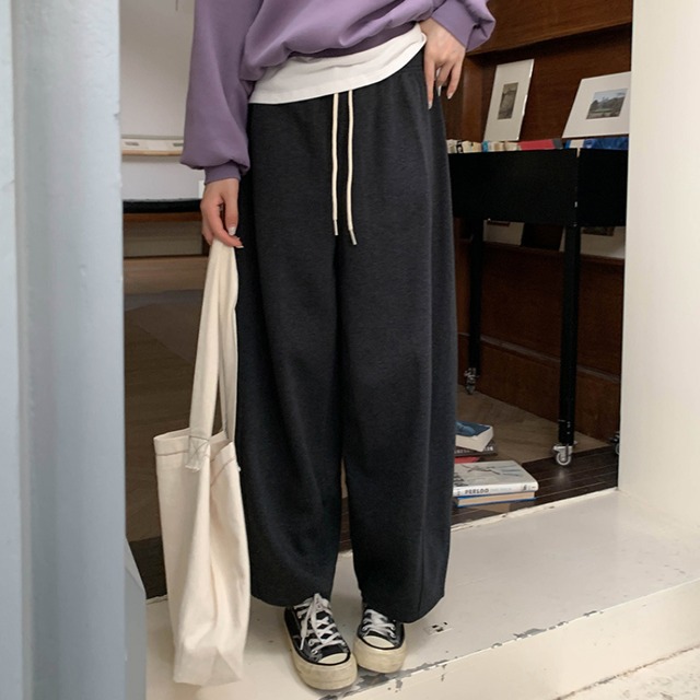 drawstring wide-leg casual pants J00058