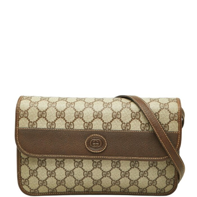 グッチ GGスプリーム 斜め掛け ショルダーバッグ ベージュ ブラウン PVC レザー レディース GUCCI 【中古】