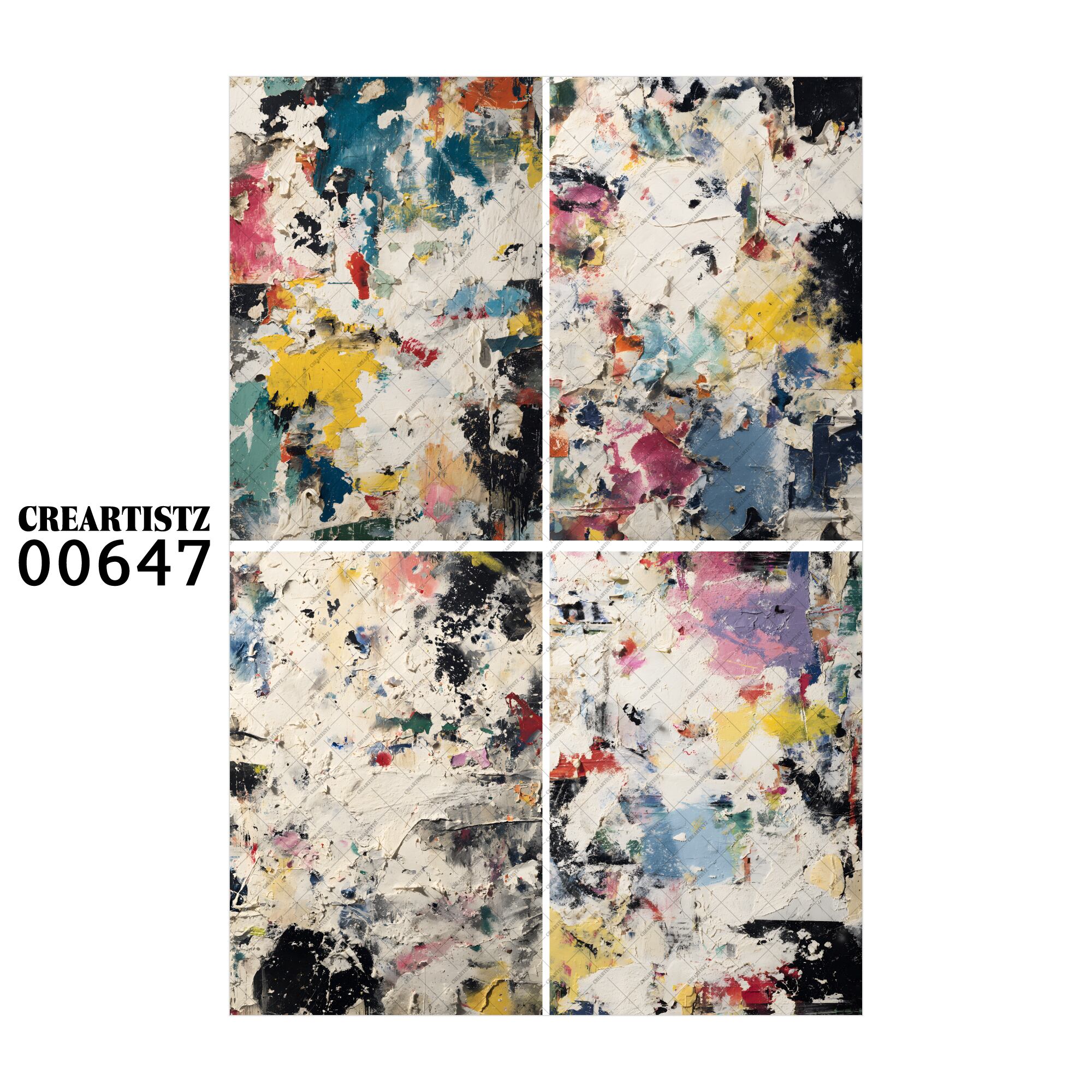 00647 背景 コラージュ素材 オリジナル 12枚セット (4種類×3枚) ペーパー/ステッカー CREARTISTZ