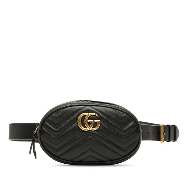 グッチ GGマーモント キルティング ボディバッグ ウエストバッグ 476434 ブラック レザー レディース GUCCI 【中古】