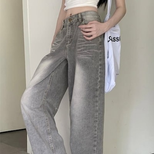2024春夏パンツ デニム ジーンズ ロング丈 ハイウエスト 美脚効果 脚長効果 細見え 秋冬 おしゃれ 加工 かわいい 韓国ファッション レディース お出かけ