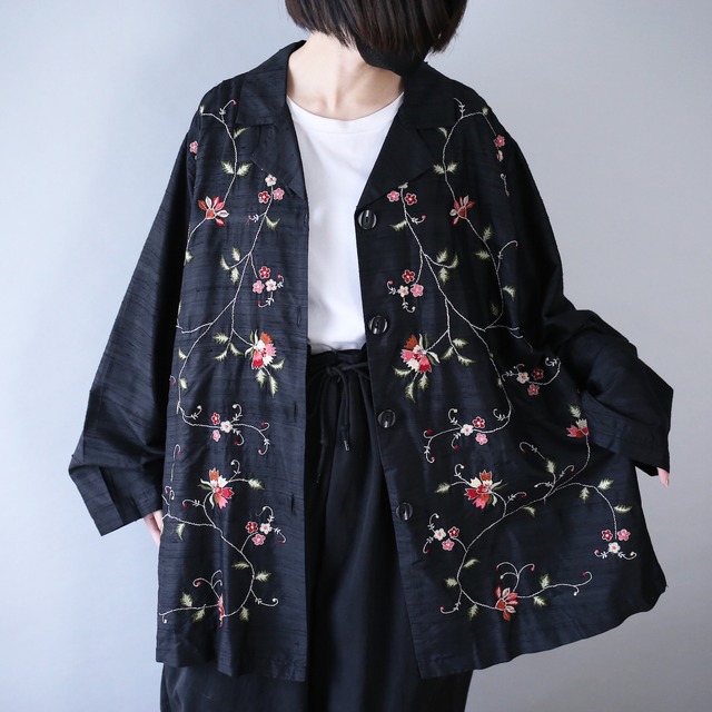 "花×刺繍" many many pattern over wide silhouette open collar shirt