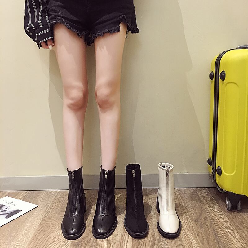 ブーツサマーレッドスタンダードジッパーショート レトロ 靴 シューズ 夏物 スクウェア フェイクシューズ23201714585