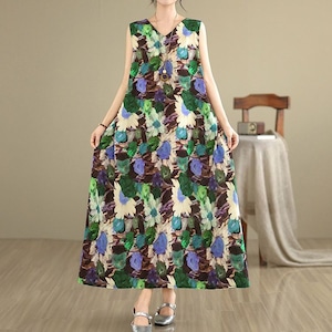 SLEEVELESS V-NECK TANK WAISTED LONG DRESS M-17968