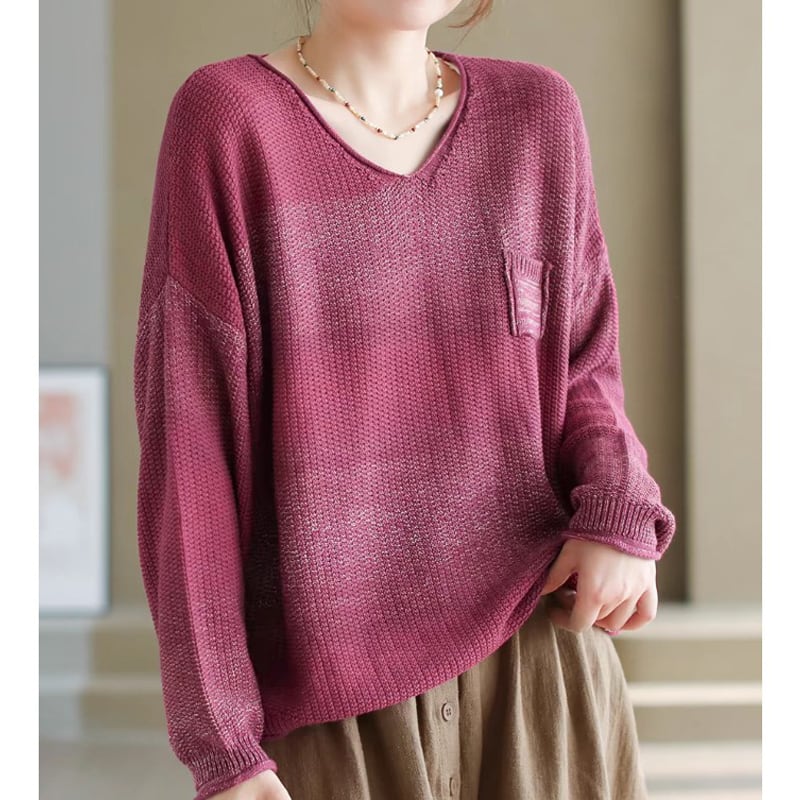 Vネック ポケットデザイン ニットプルオーバー(3色)10904