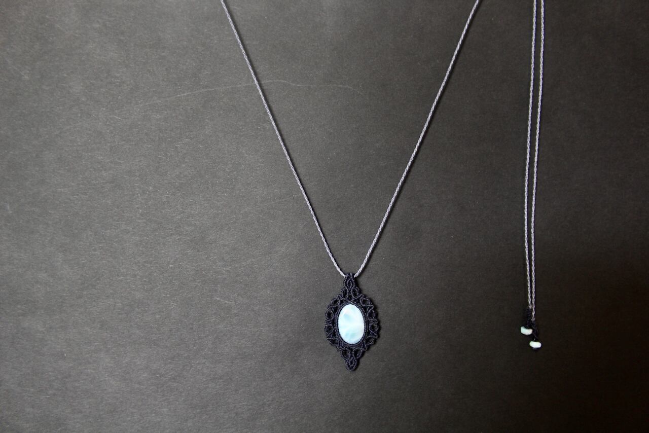 Larimar micro macrame pendant