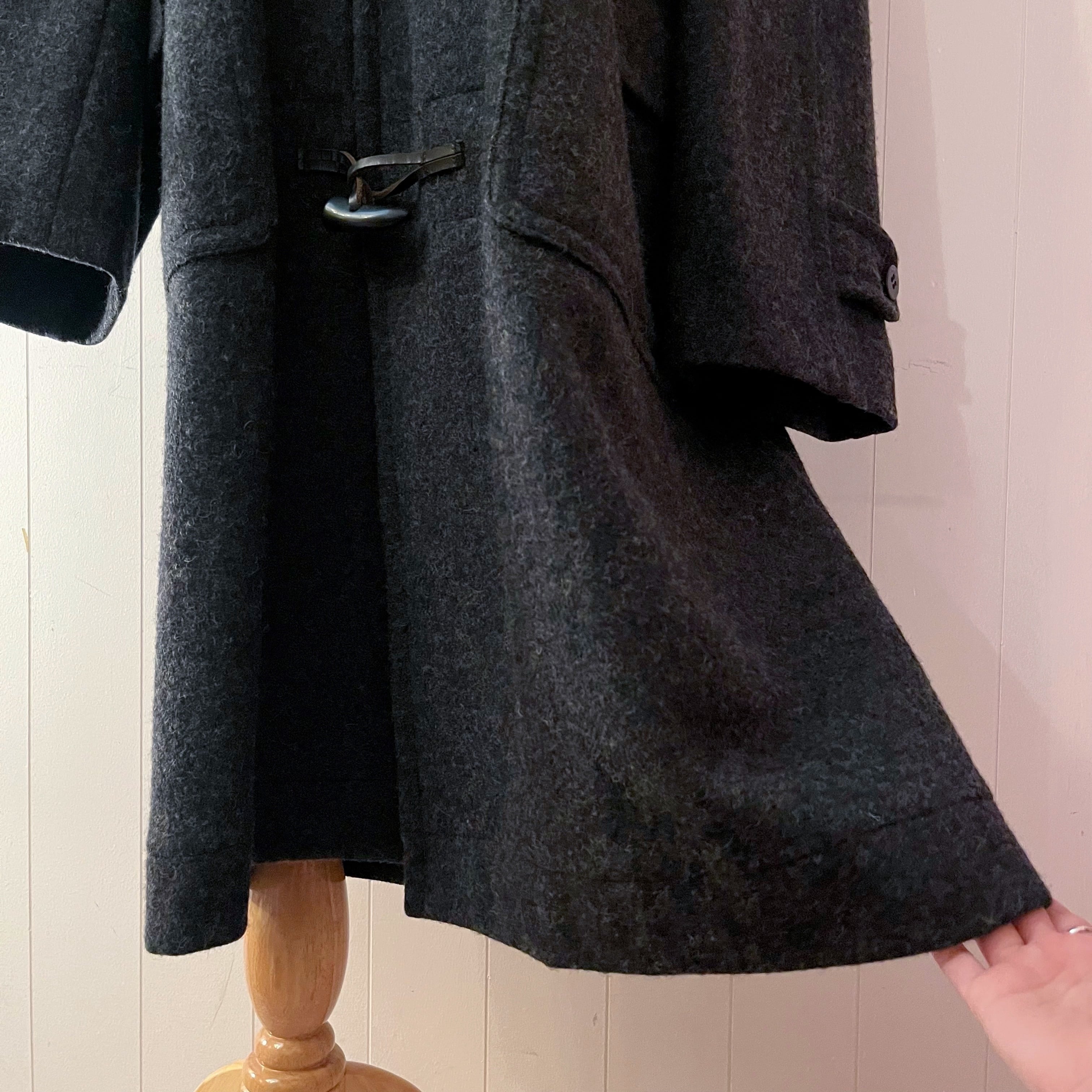 gray big duffle coat