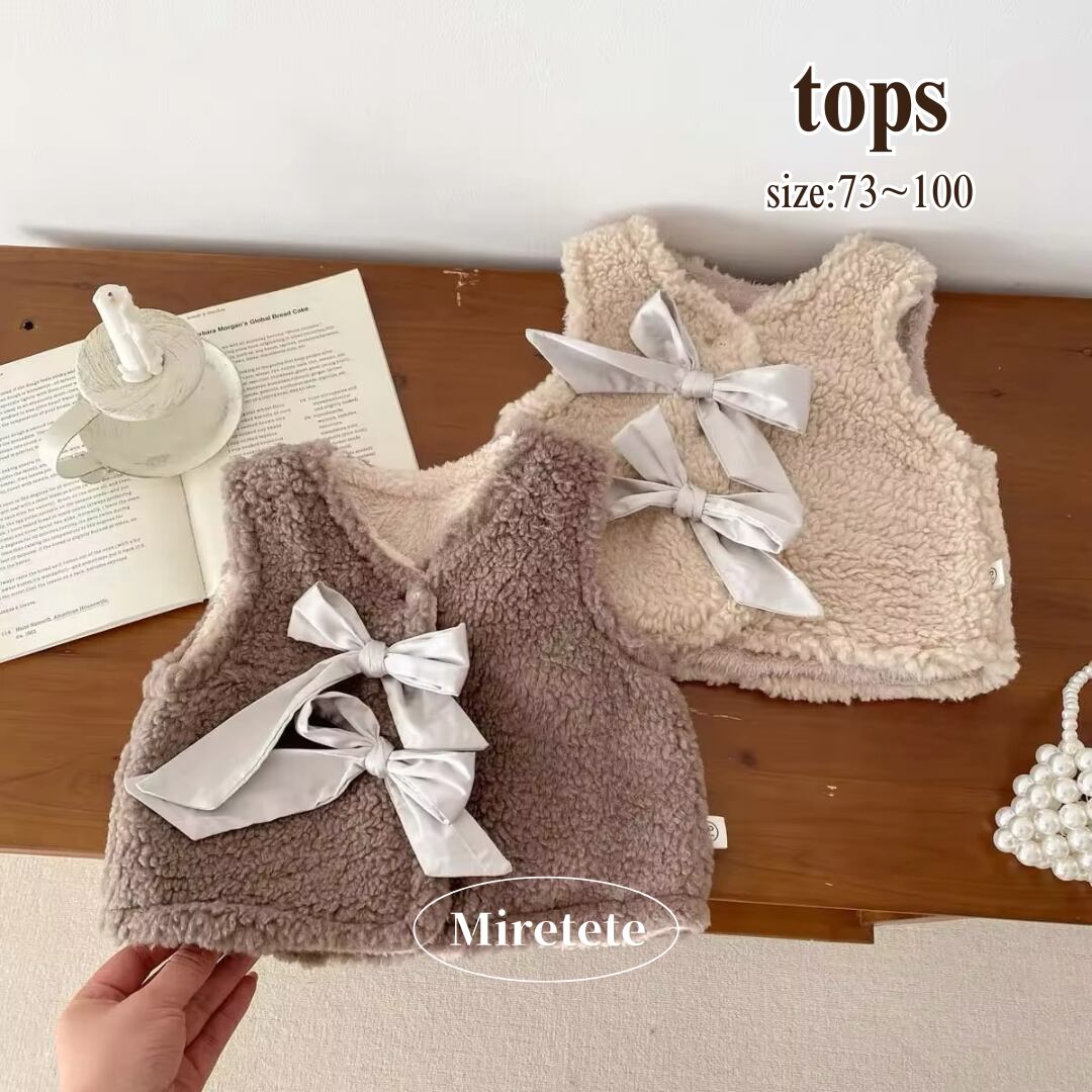 【取寄】トレンドのリボンがポイントのもこもこベスト