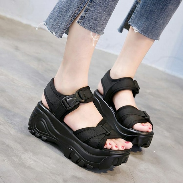 レディース 厚底サンダル ウエッジソールスポーツサンダル スポサン 韓国ファッション オルチャン / Thick bottom casual muffin bottom chic sandals (DCT-594393238695)