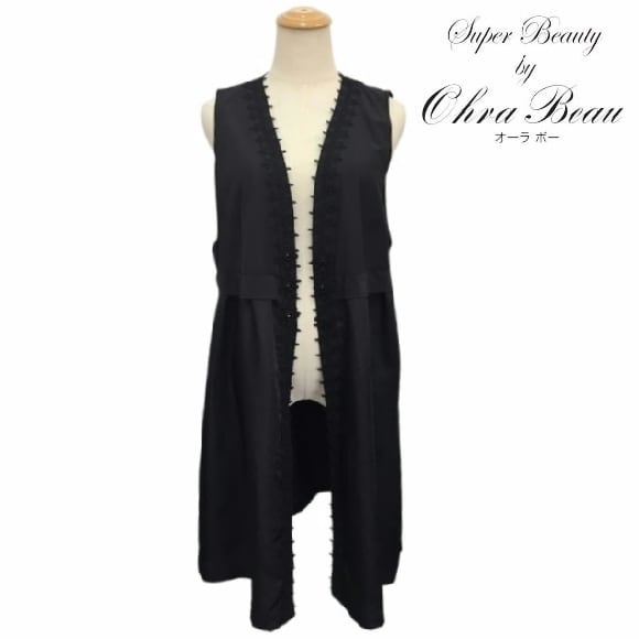 スーパービューティー ロングベスト トッパー レース使い 2517009 ブラック 2025年春夏 オーラボー 大人かわいい服 大人スタイル キレイメ Super Beauty レディース アパレル 女性 M L LL 30代 40代 50代 60代