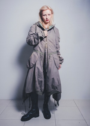 "MARITHÉ FRANÇOIS GIRBAUD” Late 1990's - Early 2000s fishtail design long hooded coat "made in ITALY"