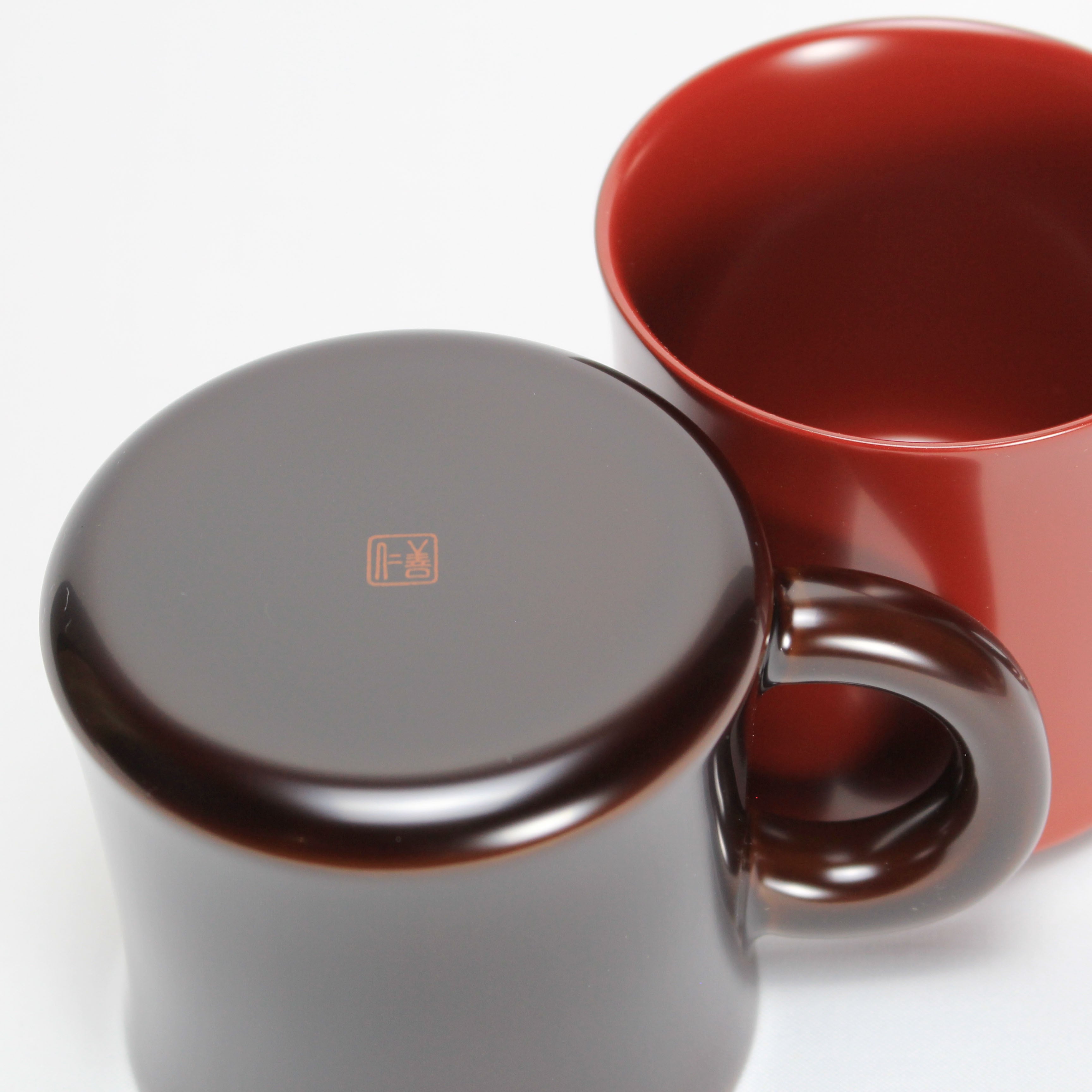 未使用】輪島塗 輪島屋善仁 ホットカップ 波線 朱塗 2客/ペア 湯呑み